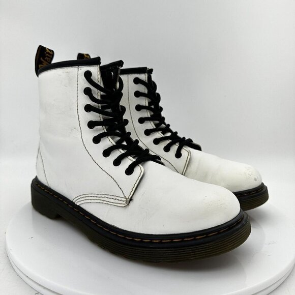 Dr Martens 1460 J Women US 5 White Leather Side Zip Classic 8 Eye Combat Boot - Picture 4 of 14
